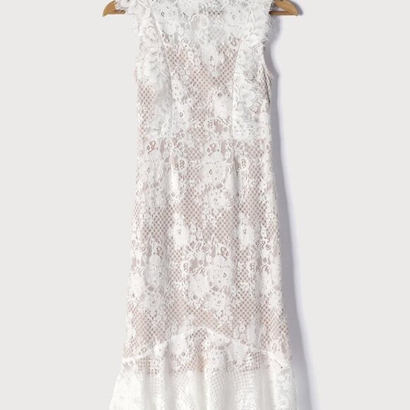 NWT Lulus Take this Dance White Lace Sleeveless Mock Neck Midi Dress​ - Picture 5 of 11